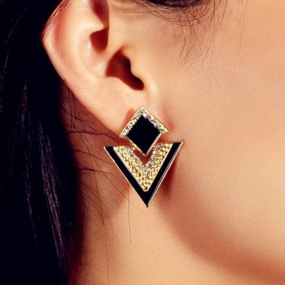 Jewelry - GOLD 3/$30 Rhinestone Triangle Earrings